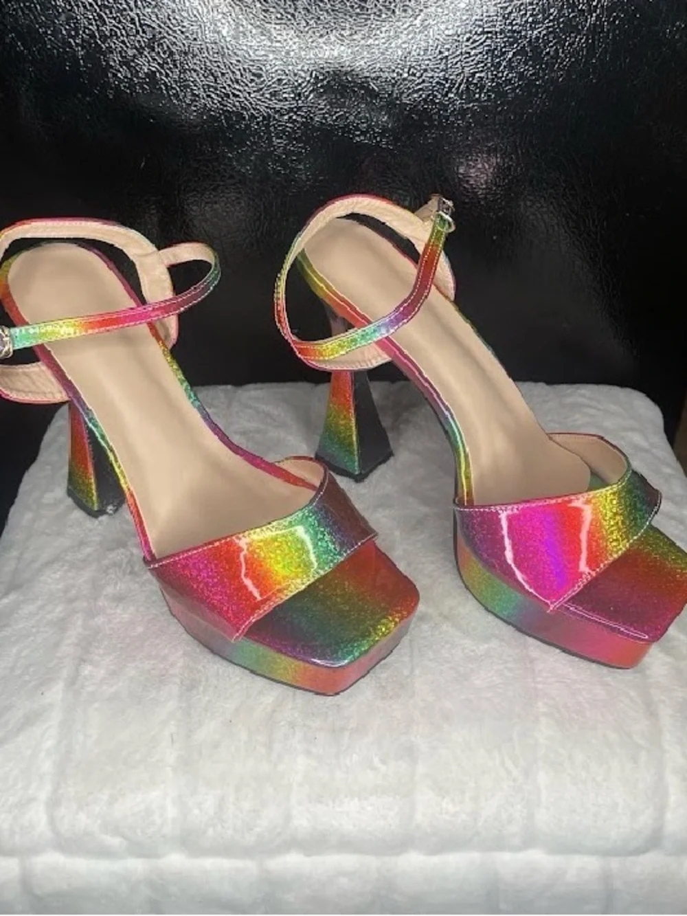 Rainbow Platform Block Heel Sandals with Ankle Strap - Women